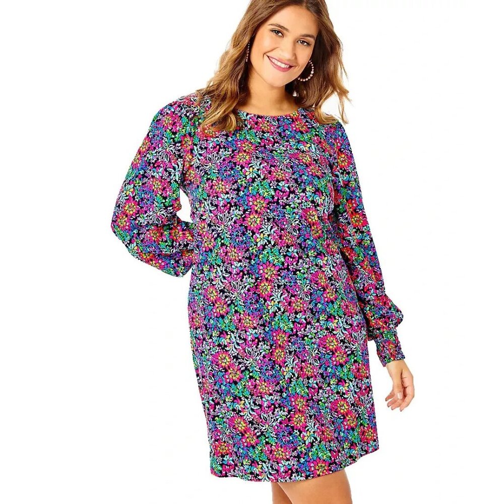 Lilly Pulitzer Diann Long Sleeve Mini Dress Smocked Printed Cotton S NWD 272637